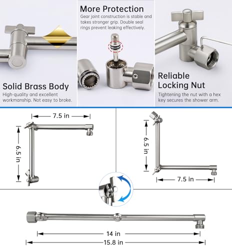 G-Promise All Metal 14 Inches Rainfall Shower Head with Handheld Combo | All Metal, Built to Last, Easy Install, Adjustable Height & Angle for All Heights, Extra Long Hose, Modern Upgrade - color: Brushed Nickel, size: 14 Inches