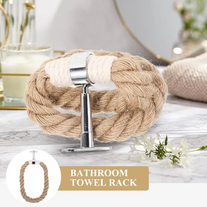 Kichvoe Bohemian Style Towel Ring, Rustic Handmade Wooden Bead Towel Ring Saving Bathroom Holder Decorative Macrame Hand Holder 6.29X6.29X0.39In