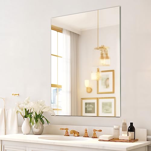Frameless Wall Mirror 28"x36" Bathroom Vanity Mirror Shatterproof | Modern Wall Mount Mirror, Horizontal & Vertical, Rectangle Mirror for Over Sink, Living Room, Bedroom - size: 28"L x 36"W