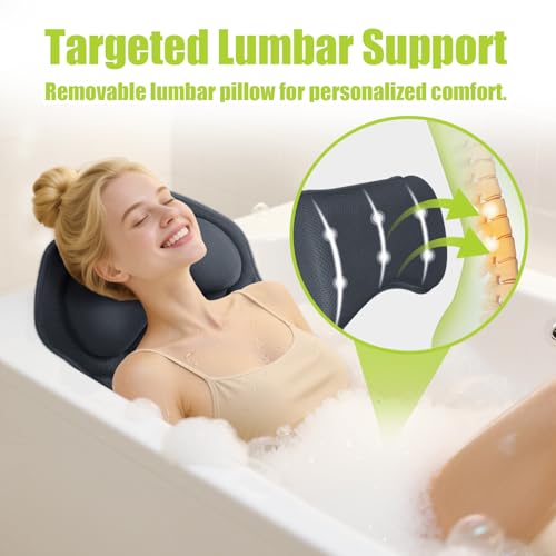 Full Body Bath Pillow for Tub - Extra Long & Thick Tub Pillow | Head, Back & Lumbar Support, 168 Non-Slip Suction Cups, Soft 5D Mesh Spa Cushion, Fits All Tubs-Gift for Soaking(Gray) - color: Grey