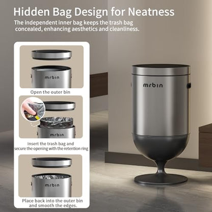 Mrbin Stainless Steel Motion Sensor Trash Can with Lid, 5.3 Gallon Wine Glass Shaped Automatic Waste Basket Touchless, Smart Round Tall Garbage with High Leg for Office, Bedroom, Kitchen, Eclipse Grey - color: Eclipse Grey, style: Wine Glass Style