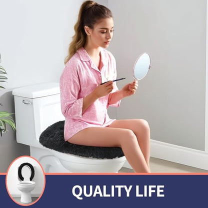 Soft Microfiber Toilet Lid Cover 17.5" x 15" Machine Washable | Solid Toilet Seat Cover Adjustable Rubber Backing Fits Most 16 -17.5" L x 14-16" W Round Oblong and Elongated Toilet Seat - color: Black