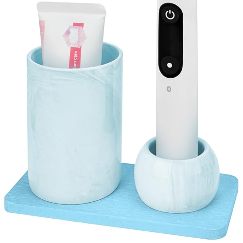 Ceramic Toothbrush Holder & Toothbrush Cup with Diatomite Tray for Bathroom, Bathroom Tumbler Cups Reusable Toothbrush Mouthwash Cup, Shower Counter Storage Organizer (Blue) - color: Blue Combination