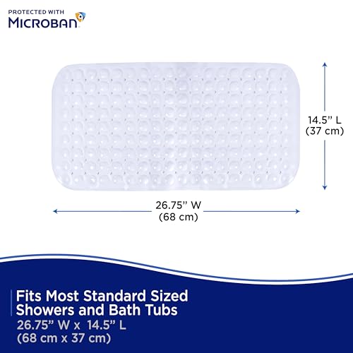 Kenney MB61186H Microban Protected 26.75" L x 14.5" W Vinyl Bubble Bath Mat, Shower Mat, Tub Mat with Suction Cups and Drain Holes for Use Inside the Shower, White - color: White