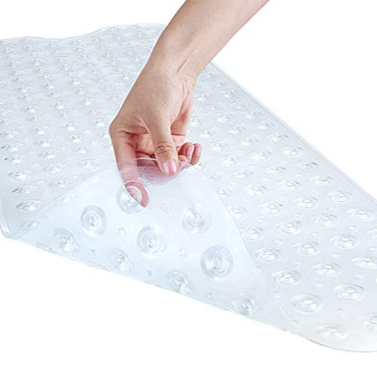 YINENN Bath and Shower Safety Mats 40x16 inch, Non Slip with Suction Cups for Bathroom Stall and Tub Floor, Extra Large and Machine Washable, Drain Holes Keep Bathtub Clean, Clear - color: Clear