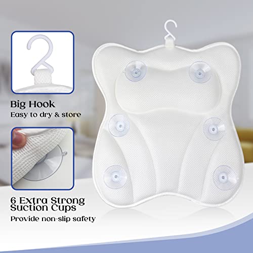 Bath Pillow, Bathtub Pillow with Anti-Slip Suction Cups, 4D Mesh Soft Spa Bath Tub Pillow Headrest, Bath Pillows for Tub with Neck and Back Support Fits Bathtub Spa Tub Jacuzzi, Fathers Day Dad Gifts
