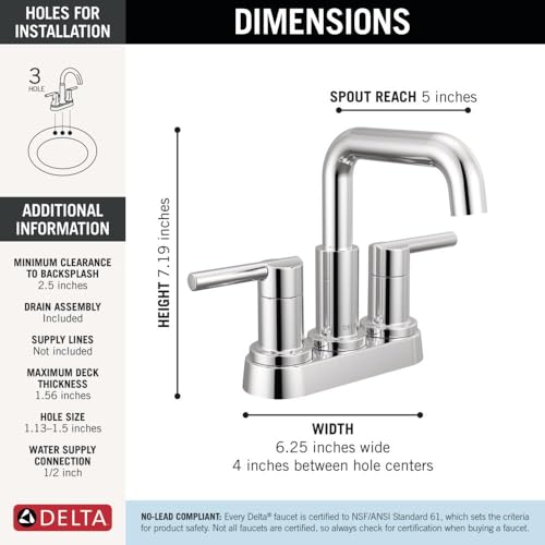 Delta Nicoli Centerset Chrome Bathroom Faucet, 4 Inch 3 Hole Bathroom Sink Faucet for Vanity, Push-Pop Drain Assembly, Chrome 25849LF - color: Chrome