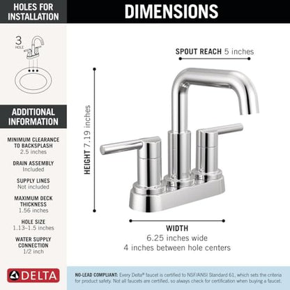 Delta Nicoli Centerset Chrome Bathroom Faucet, 4 Inch 3 Hole Bathroom Sink Faucet for Vanity, Push-Pop Drain Assembly, Chrome 25849LF - color: Chrome