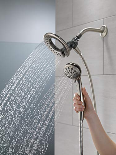 Delta 4-Setting In2ition 2-in-1 Dual Shower Head with HandHeld Spray, Brushed Nickel Detachable Shower Head with Hose, Showerhead, 1.75 GPM Flow Rate, SpotShield Nickel 75486CSN - color: Spotshield Brushed Nickel