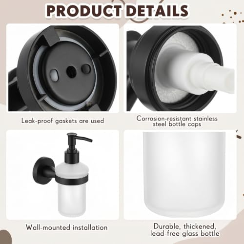 1 Pack Hand Soap Dispenser Wall Mount Bathroom Glass Soap Dispenser Pump Bottle with Stainless Steel Pump for Kitchen Bathroom Countertop (Black) - color: Black