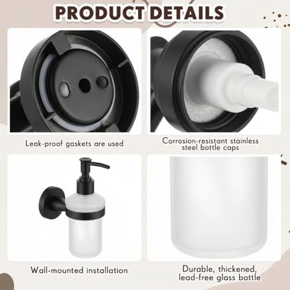 1 Pack Hand Soap Dispenser Wall Mount Bathroom Glass Soap Dispenser Pump Bottle with Stainless Steel Pump for Kitchen Bathroom Countertop (Black) - color: Black