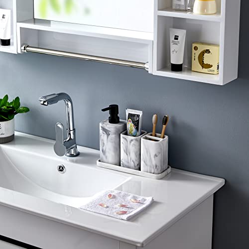 Toothbrush Holder for Bathrooms, White Marble Look Toothpaste and Makeup Holder, Brushes and Razors Holder, Vanity Bathroom Countertop Organizer, Toothbrush Cup - color: 3. White Marble