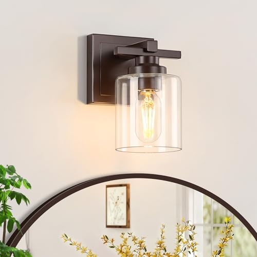 Modern Bathroom Light Fixtures Over Mirror, Vanity Lights for Bathroom Wall Sconces with Clear Glass Shades, E26 Socket (Bulbs Not Included), 1 Light, Oil Rubbed Bronze - color: Oil-Rubbed Bronze - Clear Glass Shades, size: 1-Light