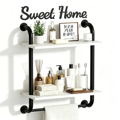 3 Tier Wall Shelves Over Toilet Rustic Industrial Floating Shelf - color: White, size: 2 tier