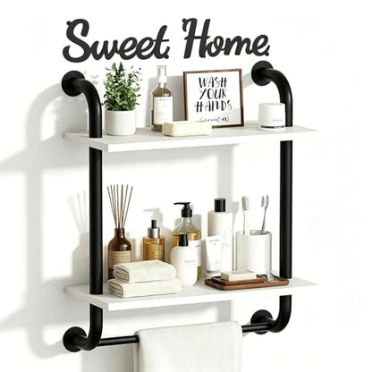 3 Tier Wall Shelves Over Toilet Rustic Industrial Floating Shelf - color: White, size: 2 tier
