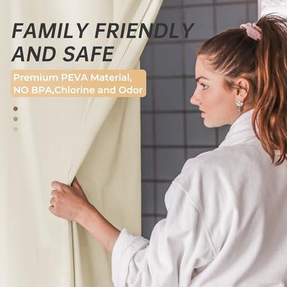 AmazerBath Beige Shower Curtain Liner Plastic, 8G PEVA Shower Liner Cream, Heavy Duty Shower Curtains for Bathroom, Cream Shower Curtain Waterproof 72x72 with 3 Weighted Stones and 12 Grommets - color: Beige, size: 72"W x 72"L (Pack of 1)