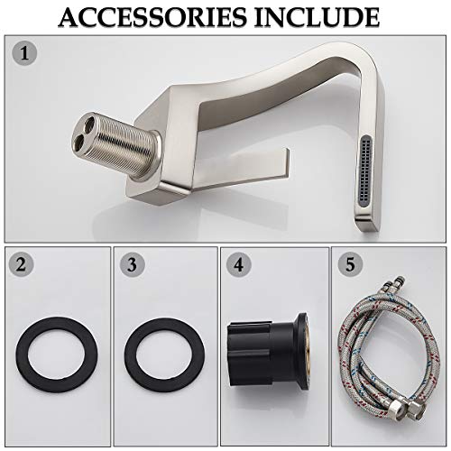 becola Bathroom Sink Waterfall Faucet,Solid Brass Single Handle Hot and Cold Water Mixer Tap, Lavatory Vanity Sink Faucet Including Two US Standard 3/8" Hoses(Brushed Nickel) - color: Brushed Nickel