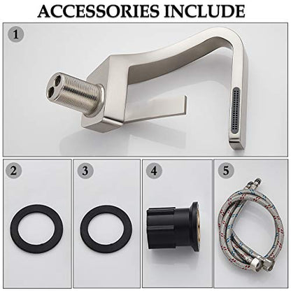 becola Bathroom Sink Waterfall Faucet,Solid Brass Single Handle Hot and Cold Water Mixer Tap, Lavatory Vanity Sink Faucet Including Two US Standard 3/8" Hoses(Brushed Nickel) - color: Brushed Nickel