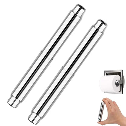 2 Pcs Toilet Paper Holder Roller Replacement Stainless Steel Adjustable Toilet Tissue Roll Spring Rod Replacement Spindle Fit for Bathroom Tissue Holder, Chrome - color: Chrome+2pcs
