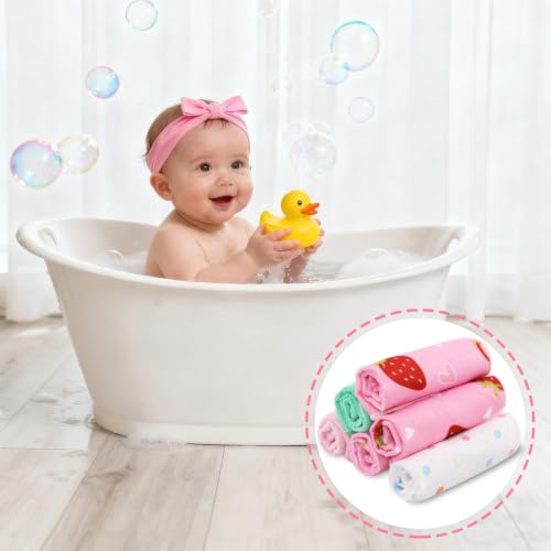 Softan Baby Washcloths, 24Pack Baby Wash Cloths Extra Soft & Ultra Absorbent, Baby Towels and Face Towels for Unisex Boys Girls Body, Washclothes Gentle on Sensitive Skin, 9x9 Pink Heart Strawberries - color: Pink Strawberries