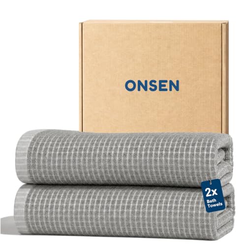 ONSEN Sculpted Terry Bath Towels, 100% American Cotton, Quick Dry Lint Free, Lightweight Absorbent Bath Towel Set with Hanging Loop, 28x55 in (Grey Fog, 2X Bath Towel) - color: Grey Fog, size: 2X Bath Towel