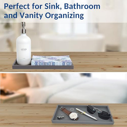 Spacewiser Silicone Countertop & Vanity Bathroom Tray – 2 PC 11.7" | Bathroom Tray Set, Bathroom Tray Countertop, Bathroom Counter Tray, Dish Soap Kitchen Tray & Bathroom Organizer Countertop - color: Modern Gray, size: 2 PC Large - 11.7”