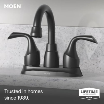 Moen Idora Matte Black Two-Handle Centerset Bathroom Sink Faucet with Drain Assembly, 84115BL - color: Matte Black, size: 4 Inch Centerset