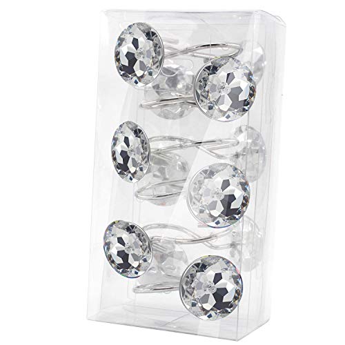 BEAVO Acrylic Fashion Decorative Home Rolling Transparent Shower Curtain Hooks Rhinestones Bathroom Bath Baby Room Bedroom Living Room Decor Set of 12 Rings (Transparent) | Diamond Crystal Decorative Shower Curtain Ring, Stainless Steel Rustproof Shower H