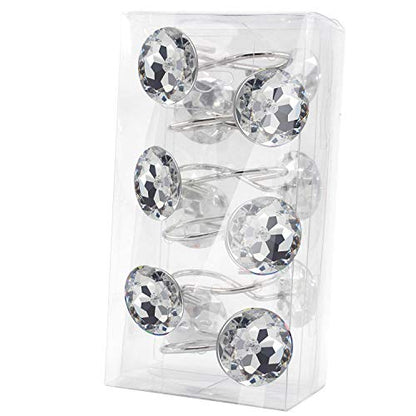 BEAVO Acrylic Fashion Decorative Home Rolling Transparent Shower Curtain Hooks Rhinestones Bathroom Bath Baby Room Bedroom Living Room Decor Set of 12 Rings (Transparent) | Diamond Crystal Decorative Shower Curtain Ring, Stainless Steel Rustproof Shower H
