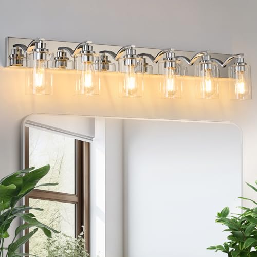 6-Light Bathroom Light Fixtures Modern Chrome Vanity Lights | Easy to Install Clear Glass Shades, Wall Mount Up or Down, E26 Socket, Hardwired, 129V - color: Chrome, size: 6 Lights