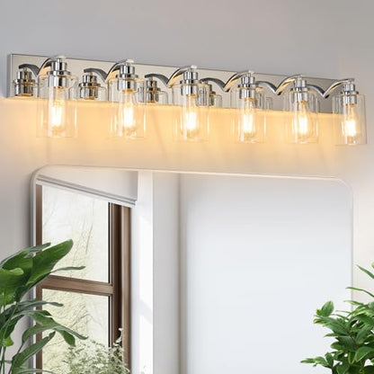 6-Light Bathroom Light Fixtures Modern Chrome Vanity Lights | Easy to Install Clear Glass Shades, Wall Mount Up or Down, E26 Socket, Hardwired, 129V - color: Chrome, size: 6 Lights