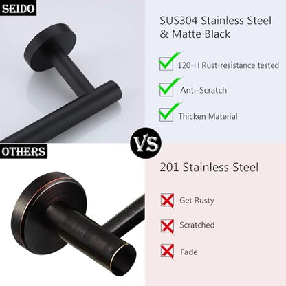 SEIDO 9 Inch Matte Black Towel Bar, 304 Stainless Steel Hand Towel Holder for Bathroom Wall, One-Piece Single Towel Rod Rack with 6.7" Hanging Length, No Assembly Required - color: Matte Black, size: 9 Inch