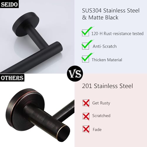 SEIDO 9 Inch Matte Black Towel Bar, 304 Stainless Steel Hand Towel Holder for Bathroom Wall, One-Piece Single Towel Rod Rack with 6.7" Hanging Length, No Assembly Required - color: Matte Black, size: 9 Inch
