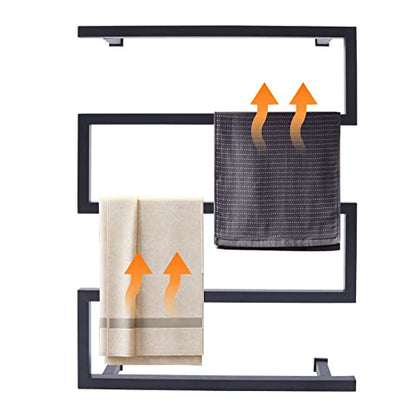 Wall Mounted Heated Towel Rack, Electric Towel Warmer, Stainless Steel Towel Warmer Rack with 5 Bars, Towel Drying Rack for Bathroom, Black