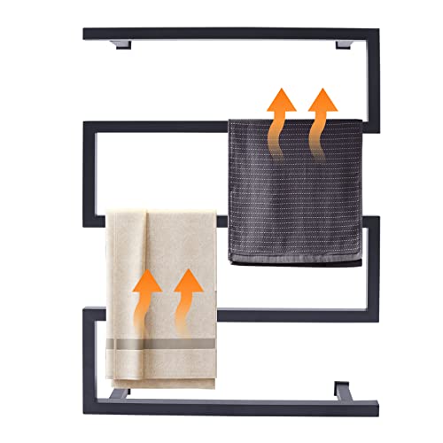 Electric Towel Warmer,90W Black Stainless Steel Towel Warmer Rack,Wall Towel Drying Rack,Wall Mounted Heated Towel Rack for Bathroom(31.5x23.6x4.7Inches)