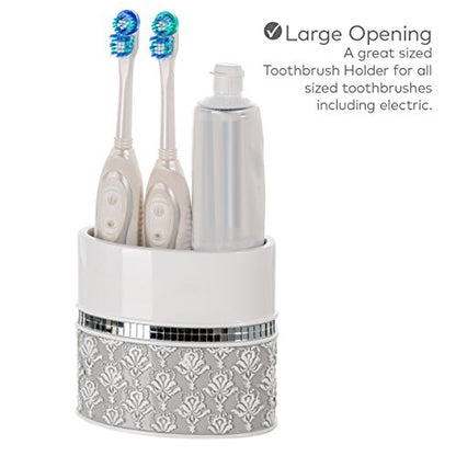 Creative Scents Mirror Damask 6 Piece Resin Bathroom Accessories Set | Includes Trash can, Tissue Box Cover, Soap Dispenser, Toothbrush Holder, Tumbler Cup & Soap Dish - color: 6 Piece Set