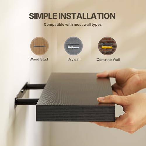 AMADA HOMEFURNISHING Floating Shelves Wall Mounted, 24 x 7 Inch Wall Shelves for Bathroom, Bedroom, Living Room, Black Shelves Set of 2 | Wall Shelves - color: Black, size: 24 inches