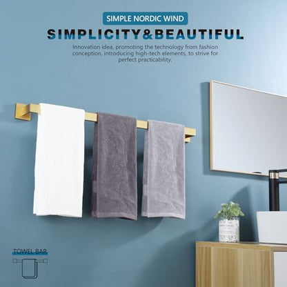 KOKOSIRI 32 Inch Gold Bath Towel Bar Bathroom Towel Rack Towel Holder Shower Hand Towel Hanger,Total Length 33.3 Inch, Brushed Gold, B4003BG-L32 - color: Brushed Gold, size: 32-Inch