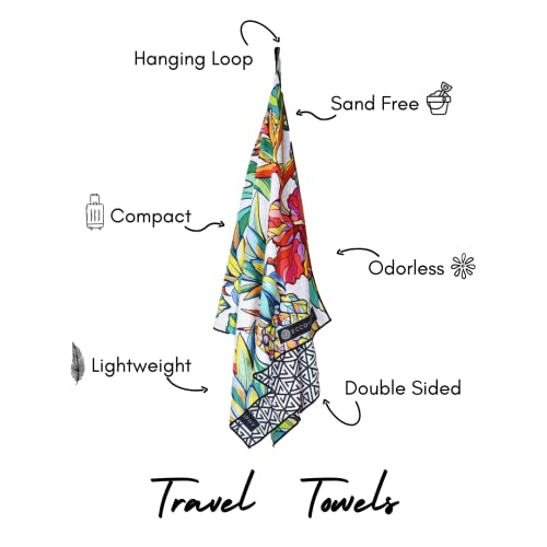Microfiber Beach Towel - Quick Dry, Sand Free and Oversized 71x35 | Super absorbent, lightweight, swimming, gym, extra large, pool, cruise, camping, yoga, travel, compact, carry bag, vacation - color: Honolulu