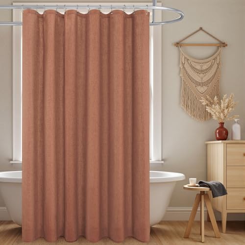 KOUFALL Boho Shower Curtain,Terracotta Rust Colored Linen Fabric Cloth Waterproof Western Bohemian Fall Shower Curtain Set with Hooks for Bathroom Decor - color: Terracotta, size: 72"W x 72"L (Pack of 1)