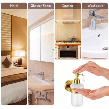1 Pack Hand Soap Dispenser Wall Mount Bathroom Glass Soap Dispenser Pump Bottle with Stainless Steel Pump for Kitchen Bathroom Countertop (Gold) - color: Gold