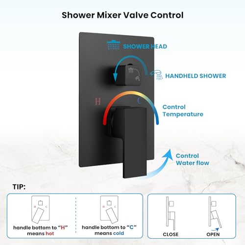 gotonovo Rainfall Bathroom Shower System Rain Shower Head and Handle Set Wall Mounted Shower Complete Combo Solid Brass Pressure Balancing Shower Mixer Valve 16 Inch Matte Black - color: Matte Black, size: 16 Inch