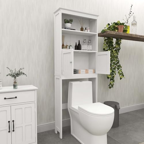 HRVEOCEI White Over The Toilet Storage Cabinet with Doors, Freestanding Bathroom Above Toilet Storage & Tall Bathroom Over Toilet Storage Cabinet (Style2) - style: Style2