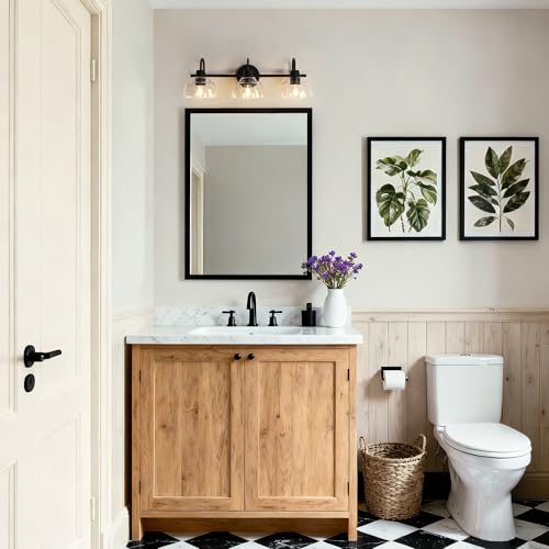 KSANA Black Bathroom Light Fixtures, Modern Farmhouse Vanity Lights Over Mirror 3-Light Bathroom Wall Mounted Sconce with Dome Glass Shade - size: 3-Light