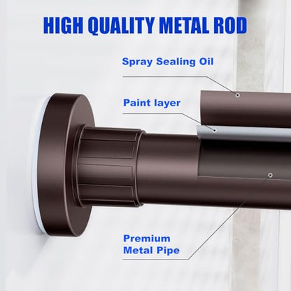 Ausemku Shower Curtain Rod 32-50 Inch Adjustable - 1 Inch Diameter Heavy Duty No drill Spring Tension Shower Rod, Non-Slip Rustproof Telescopic Rod for Bathroom, Brown - color: Brown, size: 32-50 Inches