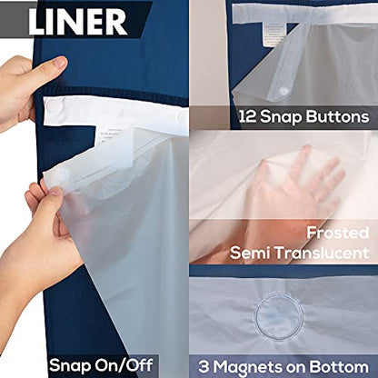 River Dream No Hook Shower Curtain with Snap-in Liner Set, Navy Blue, 71x74 | Snap on/off Waterproof PEVA Liner, See Through Top Window, Slub Textured, Hotel Style Shower Curtain Set, Standard Size - color: Navy, size: 71"W x 74"L (Pack of 1)