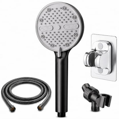 High Pressure Shower Head, Stick-on Low Mount Wall Bracket, Black | 5 Spray Modes, Water-Saving, 360° Adjustable Bracket, For Low Water Pressure Home, RV, Bathroom, Fix Firmly Kid-Friendly - color: Black