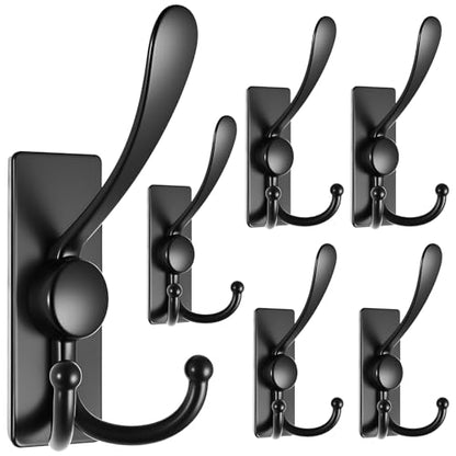 Self Adhesive Towel Hooks, Matte Black Metal Hooks,Waterproof Stainless Steel Hanger Coat Hooks for Hanging Coat,Towels, Bath Robe in Bathroom Kitchen Home - size: 6 Pack-Rectangular Three-Hook
