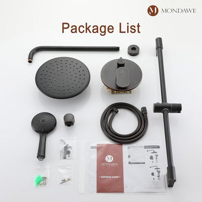 MONDAWE 9 Inch Wall Mounted Shower Faucet Set in Oil Rubbed Bronze, Rainfall Shower Head with 3-Setting Handheld Spray Shower Set Combo, High Pressure Shower System with Solid Brass Valve - color: Oil Rubbed Bronze, style: 9 IN - Without Tub Spout