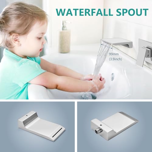 Wall Mount Bathroom Faucet, Brass, Polished Chrome, Waterfall Spout, Single Handle, Rough-in Valve Included | SUS304 Waterfall Spout, Rough-In Valve, Single-Handle Control, 1/2-Inch NPT, Flexible Handle Placement - color: Polish Chrome